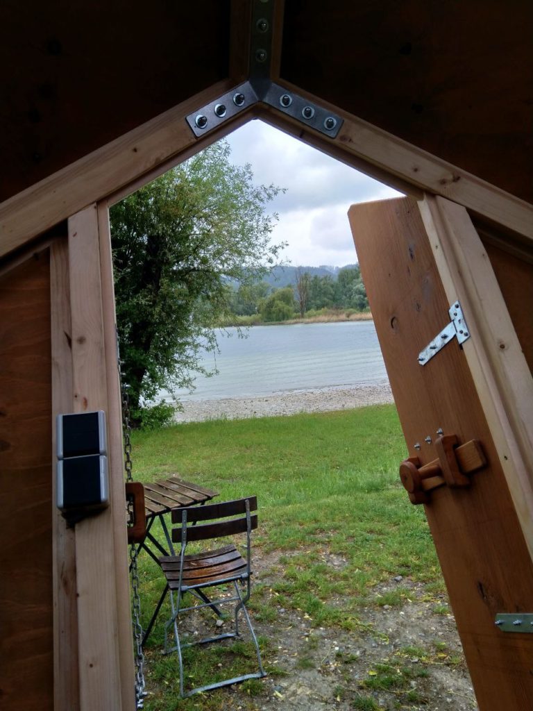 Blick aus dem Dodekaeder auf den Bodensee (Überlinger See)